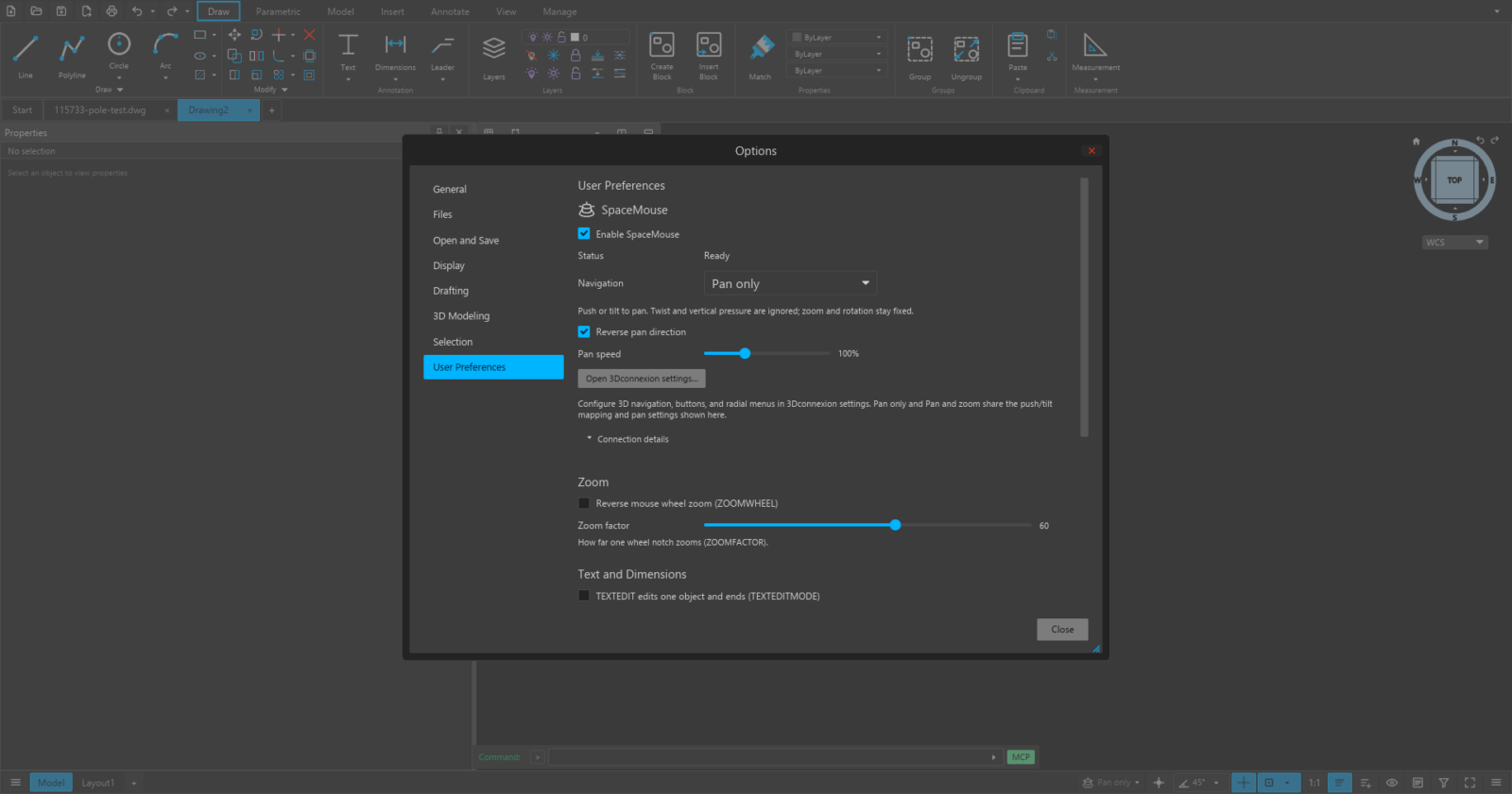SpaceMouse settings in User Preferences